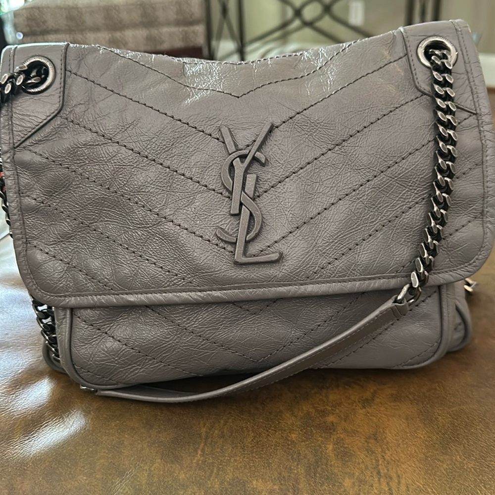 YSL Niki Medium Dark Grey Vintage Leather Bag. Great Condition!